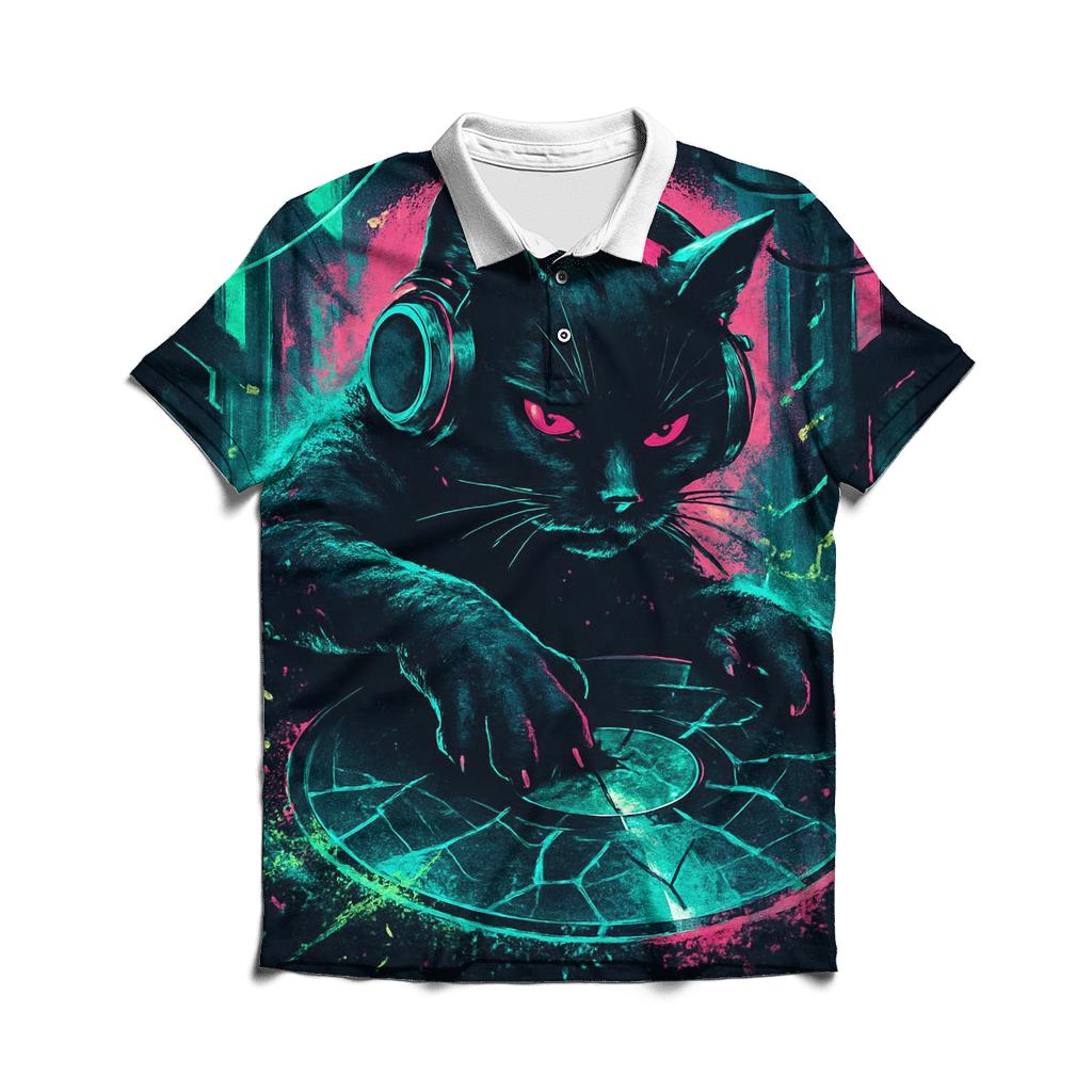 Neon Glasswave Alley Cat DJ branded logo polo shirts