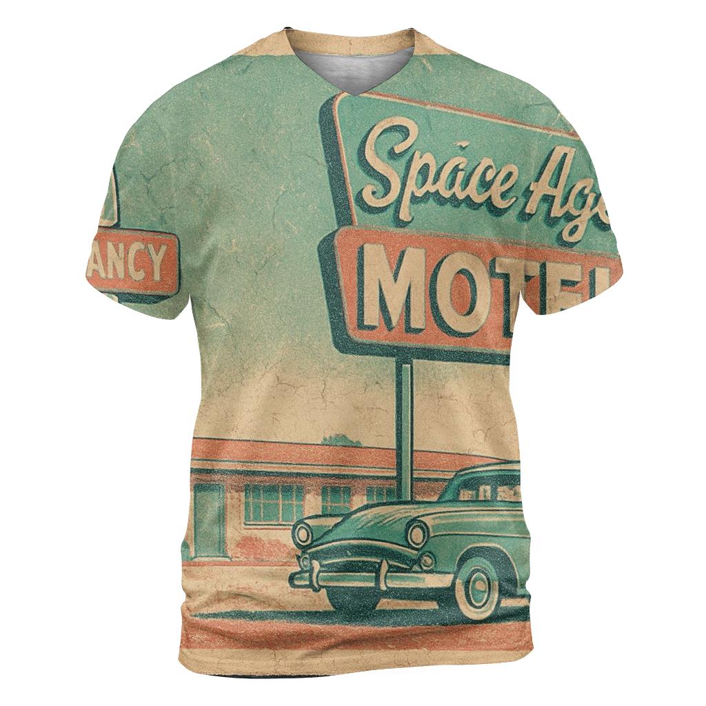 Weathered Space Age Motel Postcard custom all-over print shirts