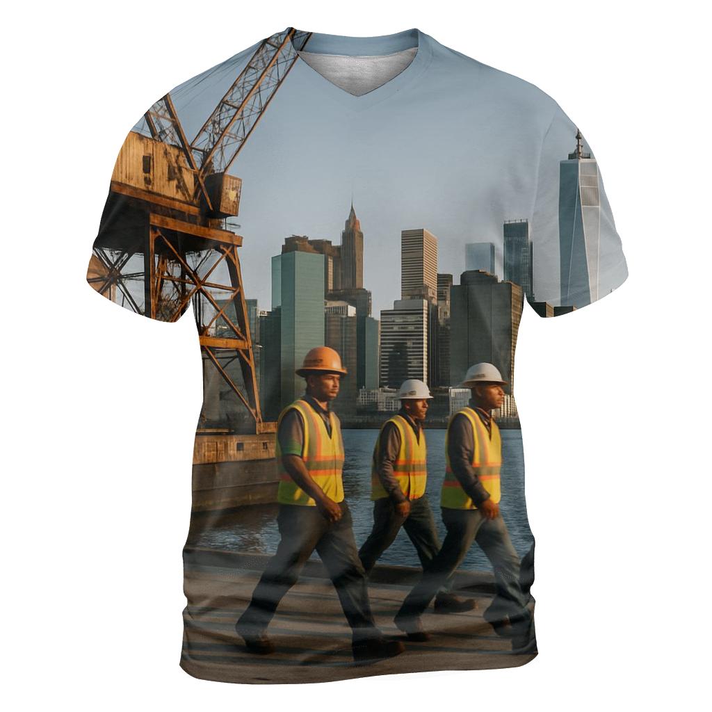 Brooklyn Navy Yard Dry Dock Skyline Shift Change vibrant all-over design tees