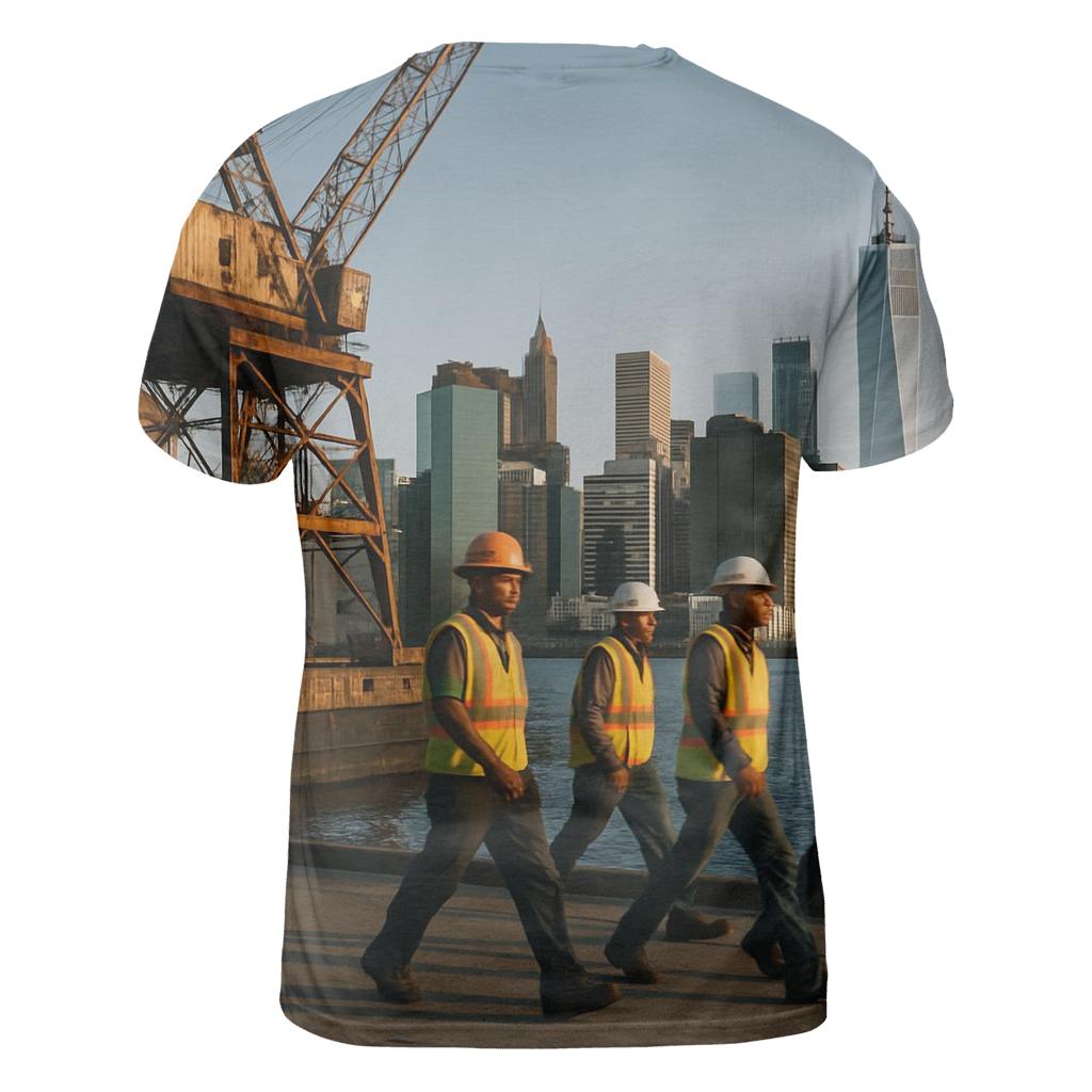 Brooklyn Navy Yard Dry Dock Skyline Shift Change vibrant all-over design tees