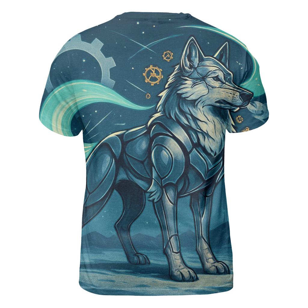 The Clockwork Aurora Wolf unique graphic print tees
