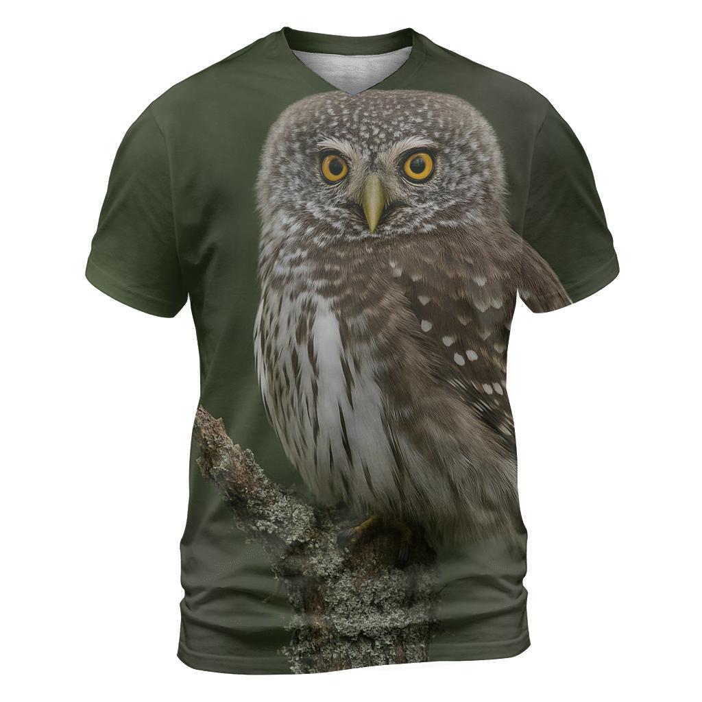 Moss Edge Watch Eurasian Pygmy Owl vibrant all-over design tees