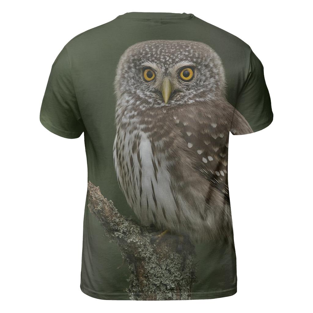 Moss Edge Watch Eurasian Pygmy Owl vibrant all-over design tees
