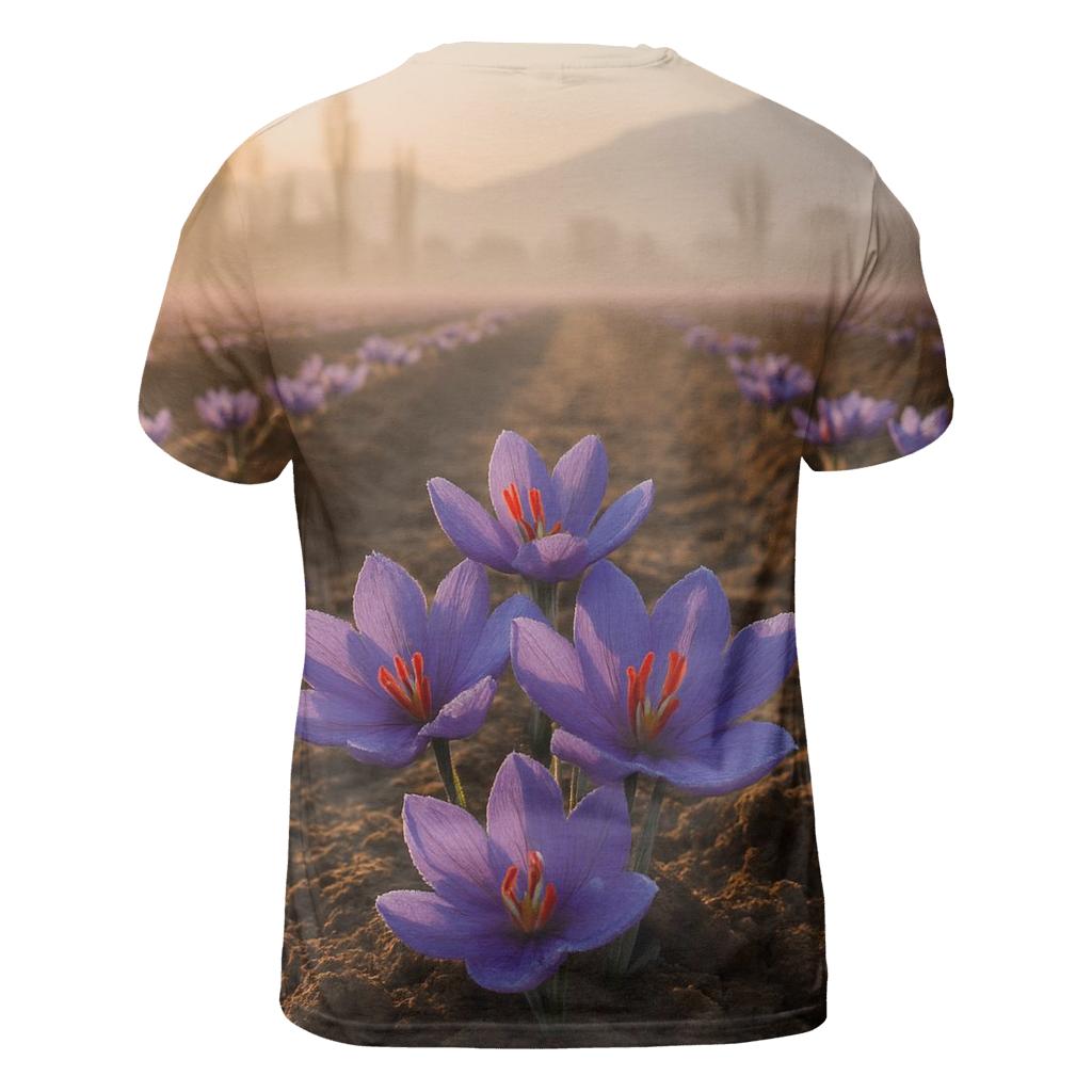 Saffron Crocus Harvest Rows At Dawn In Kashmir Valley creative print fashion shirts