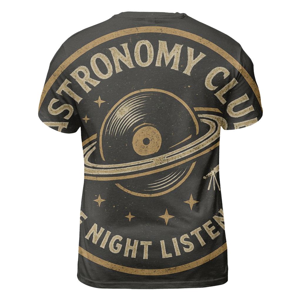Distressed Vinyl Astronomy Club Badge statement graphic shirts