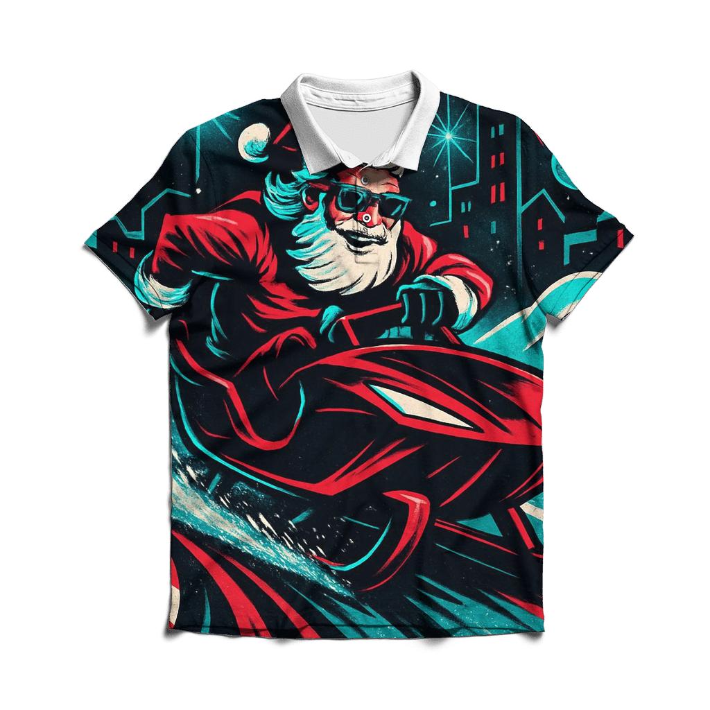 Neon Sleigh Drift Santa premium cotton polo shirts