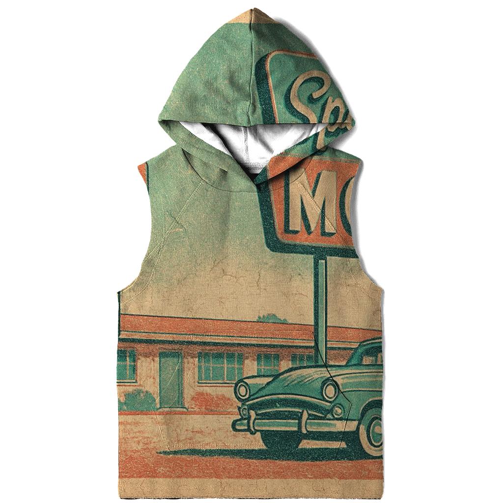 Weathered Space Age Motel Postcard zip-up hoodies