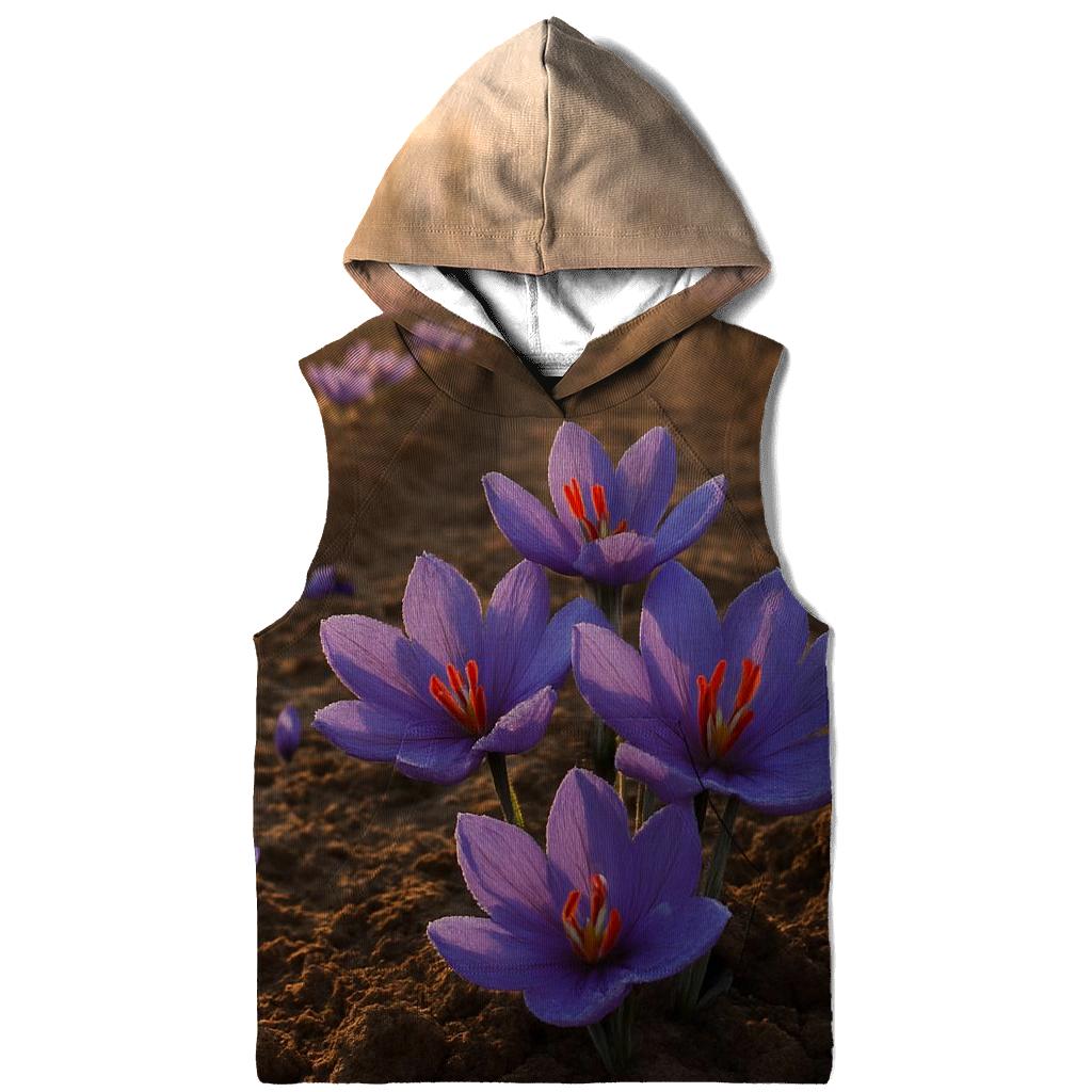 Saffron Crocus Harvest Rows At Dawn In Kashmir Valley embroidered hoodies