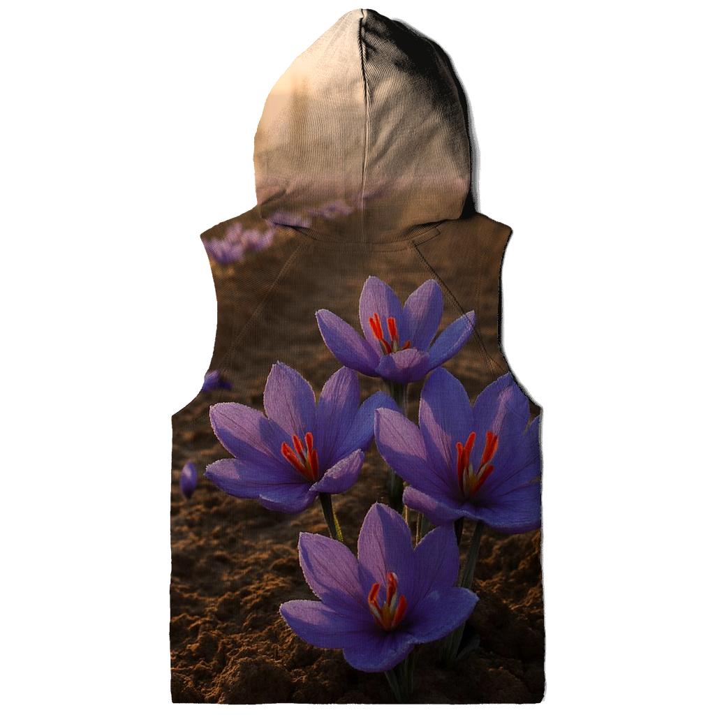 Saffron Crocus Harvest Rows At Dawn In Kashmir Valley embroidered hoodies