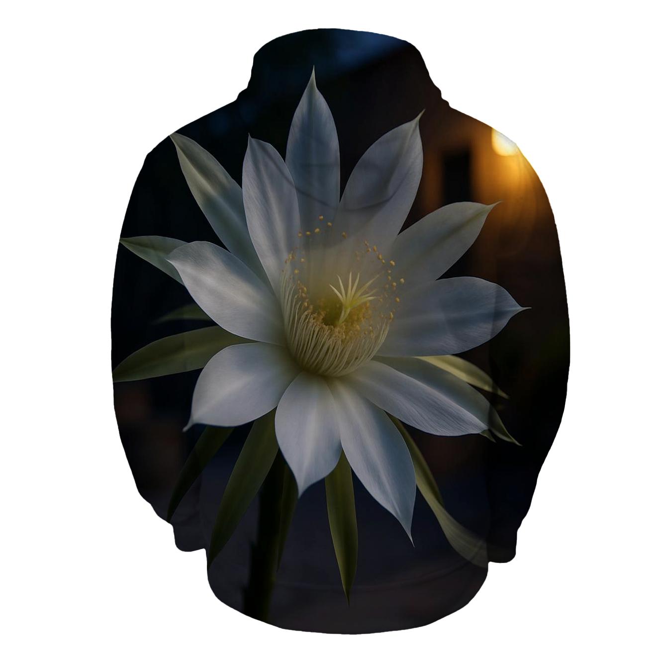 Night Blooming Cereus Pollination Study In Desert Courtyard pullover hoodies