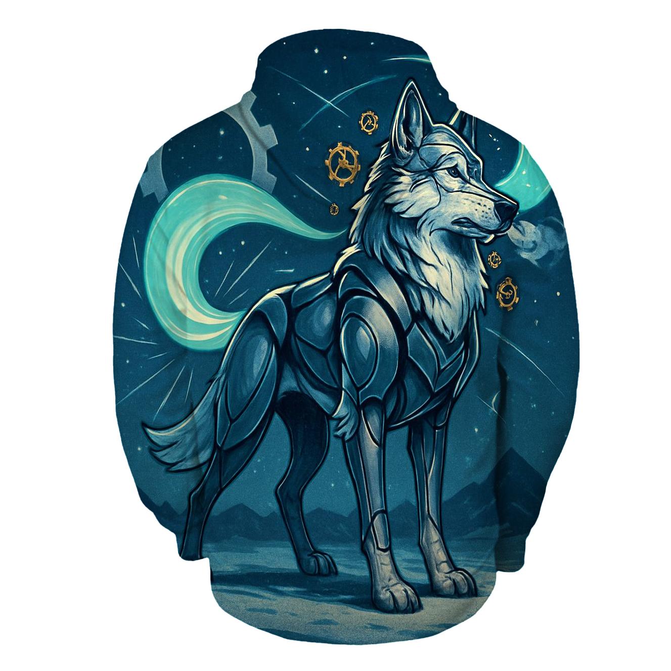 The Clockwork Aurora Wolf printed hoodies
