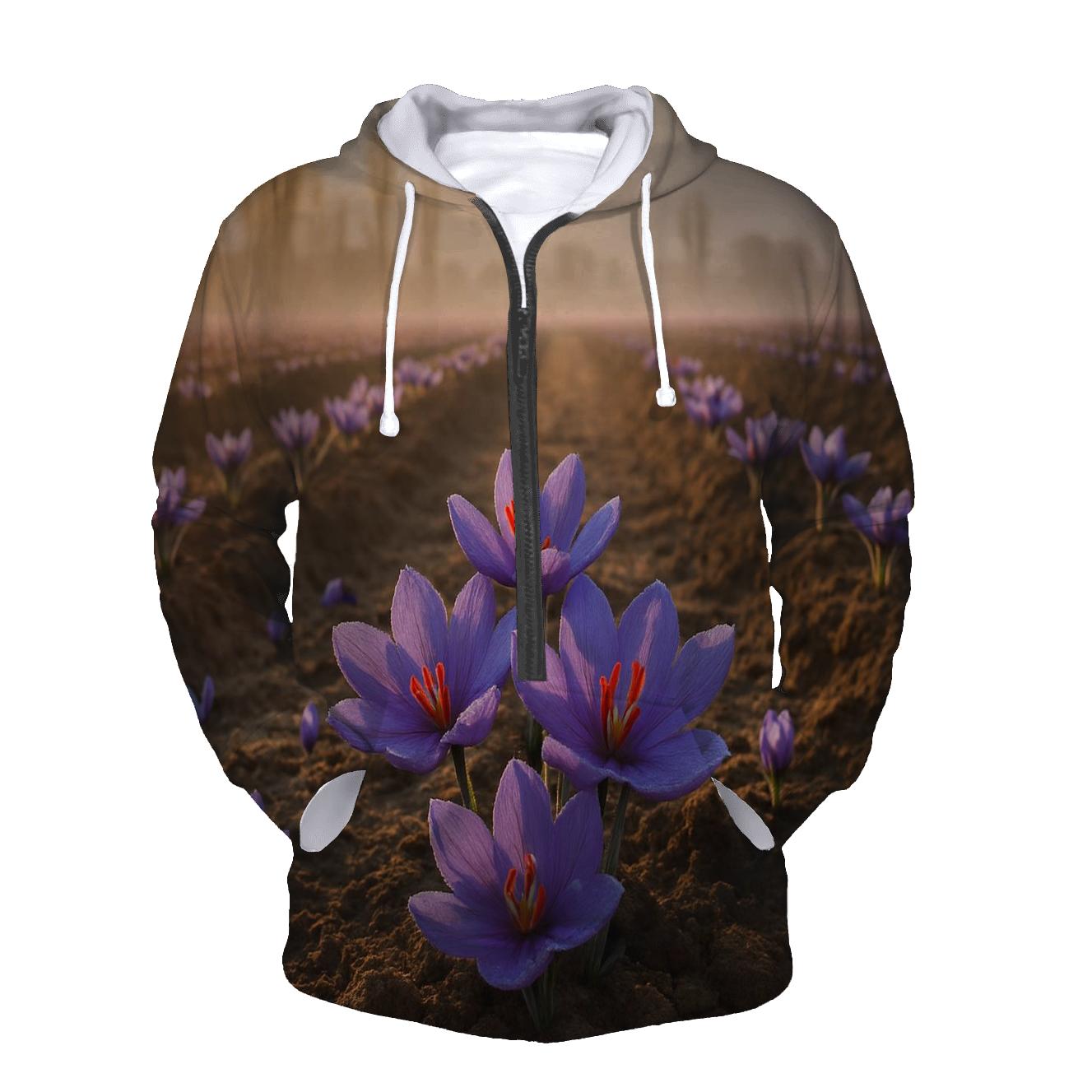 Saffron Crocus Harvest Rows At Dawn In Kashmir Valley premium hoodies