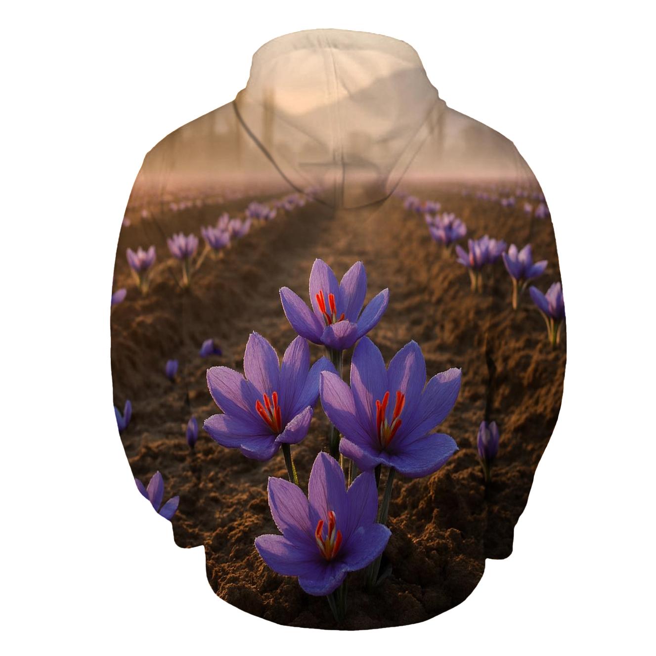 Saffron Crocus Harvest Rows At Dawn In Kashmir Valley premium hoodies