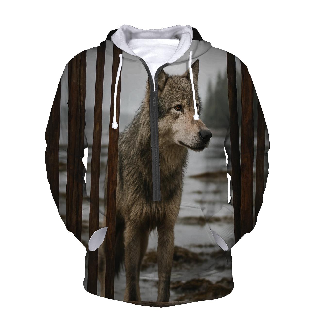 Coastal Wolf Listening In A Cedar Bark Weir premium hoodies