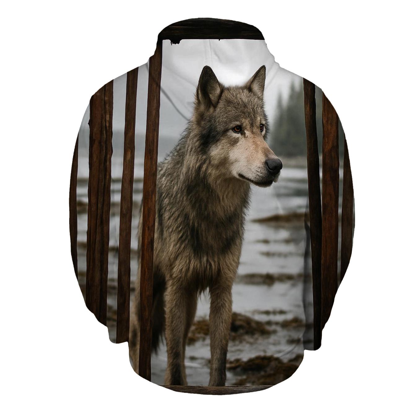 Coastal Wolf Listening In A Cedar Bark Weir premium hoodies