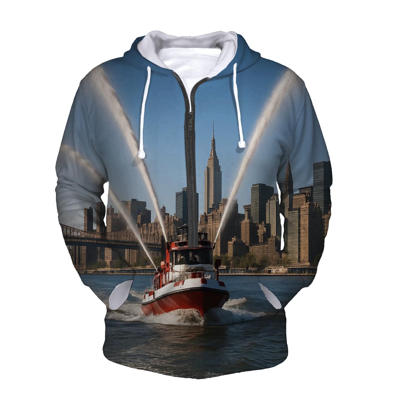 East River Fireboat Arcs Framing Midtown pullover hoodies
