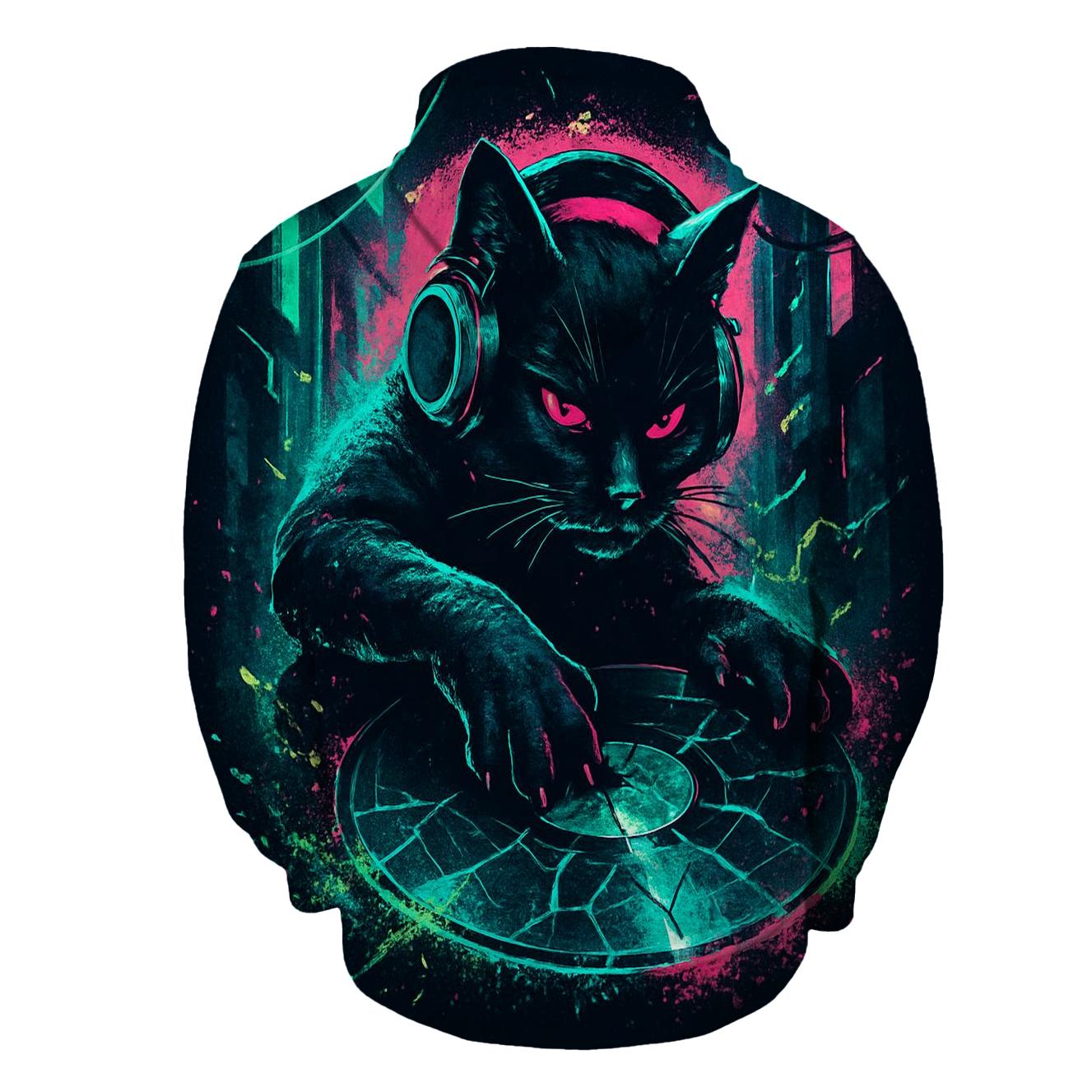 Neon Glasswave Alley Cat DJ graphic hoodies