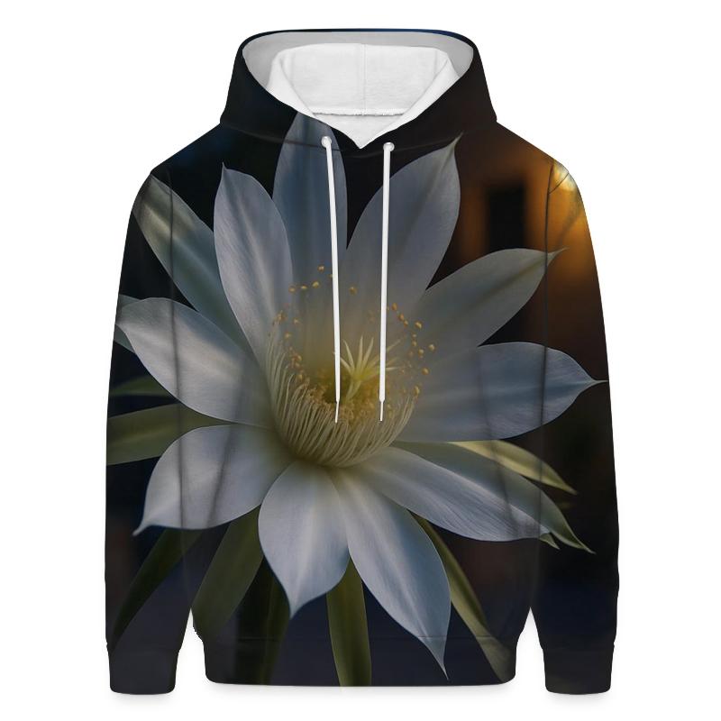 Night Blooming Cereus Pollination Study In Desert Courtyard embroidered hoodies