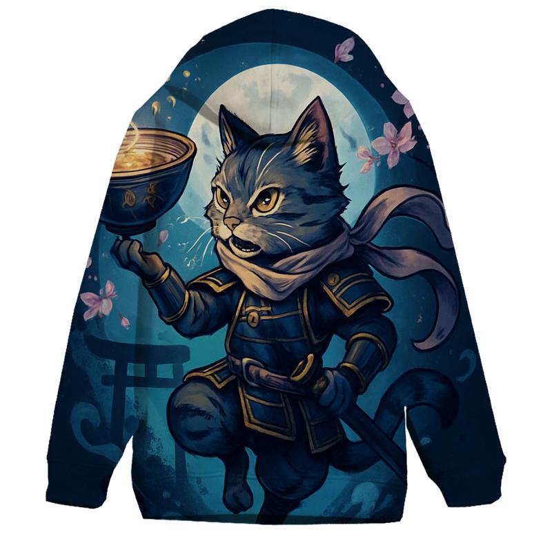 Moonlit Ramen Ronin Cat zip-up hoodies