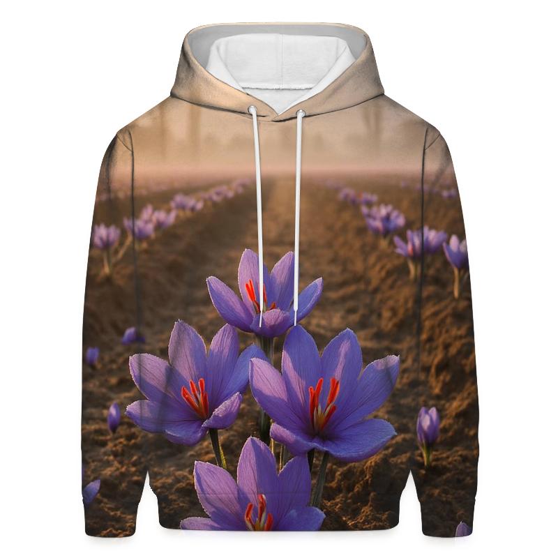 Saffron Crocus Harvest Rows At Dawn In Kashmir Valley hoodie styles