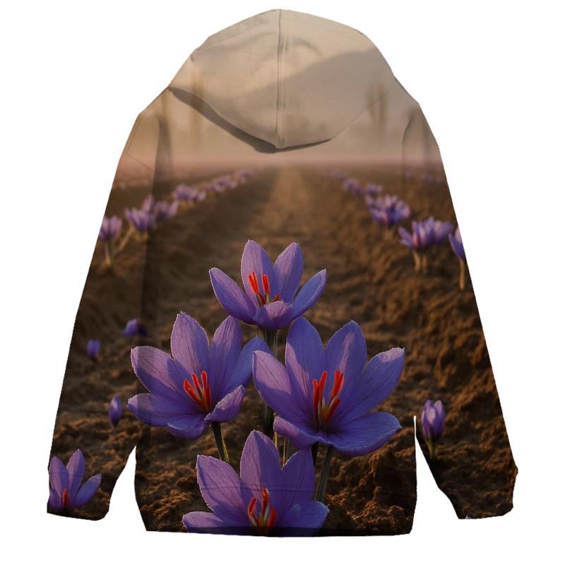 Saffron Crocus Harvest Rows At Dawn In Kashmir Valley hoodie styles
