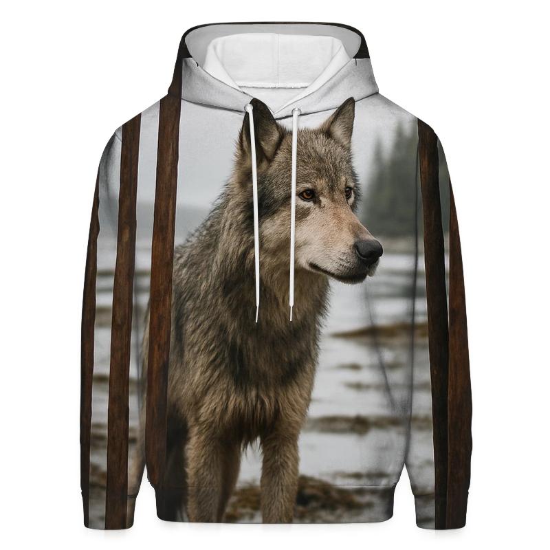 Coastal Wolf Listening In A Cedar Bark Weir hoodies fashion