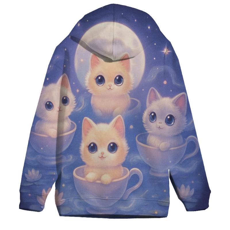 Moonlit Teacup Kitten Carousel graphic hoodies