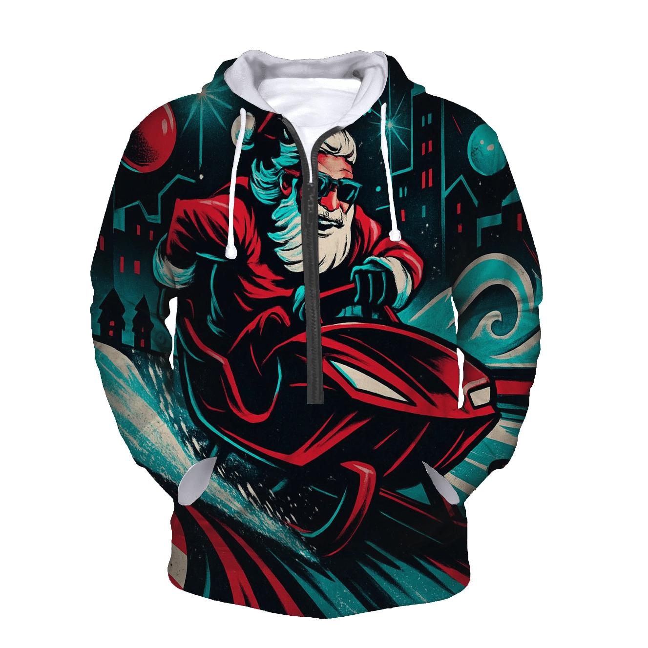 Neon Sleigh Drift Santa printed hoodies