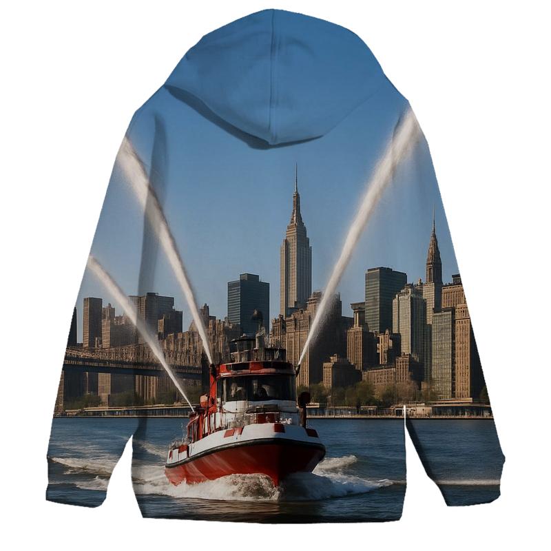 East River Fireboat Arcs Framing Midtown embroidered hoodies