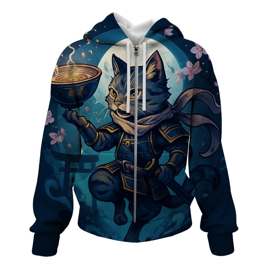 Moonlit Ramen Ronin Cat lightweight hoodies