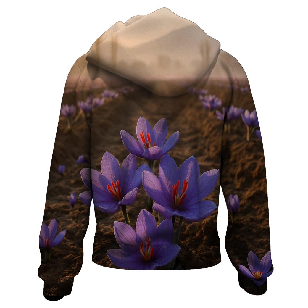 Saffron Crocus Harvest Rows At Dawn In Kashmir Valley zip-up hoodies