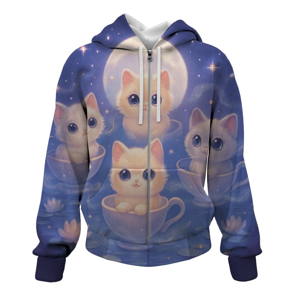 Moonlit Teacup Kitten Carousel designer hoodies