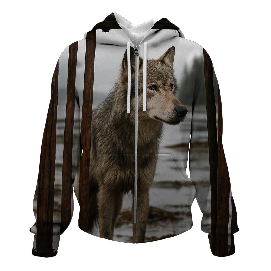 Coastal Wolf Listening In A Cedar Bark Weir premium hoodies