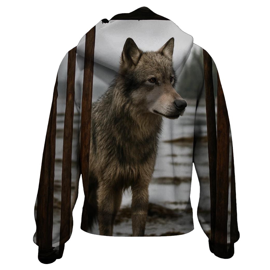 Coastal Wolf Listening In A Cedar Bark Weir premium hoodies