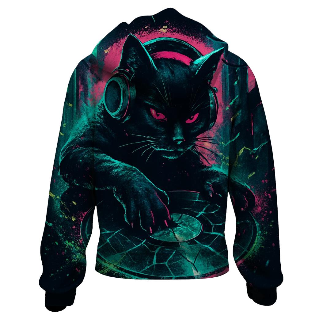 Neon Glasswave Alley Cat DJ hoodie designs