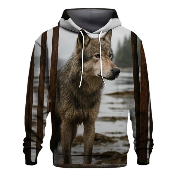 Coastal Wolf Listening In A Cedar Bark Weir lightweight hoodies
