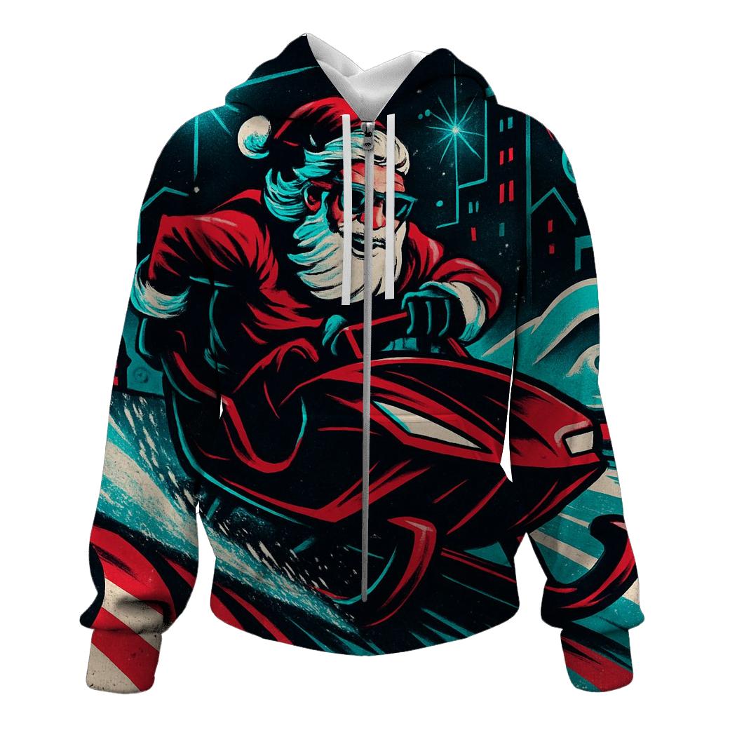 Neon Sleigh Drift Santa graphic hoodies