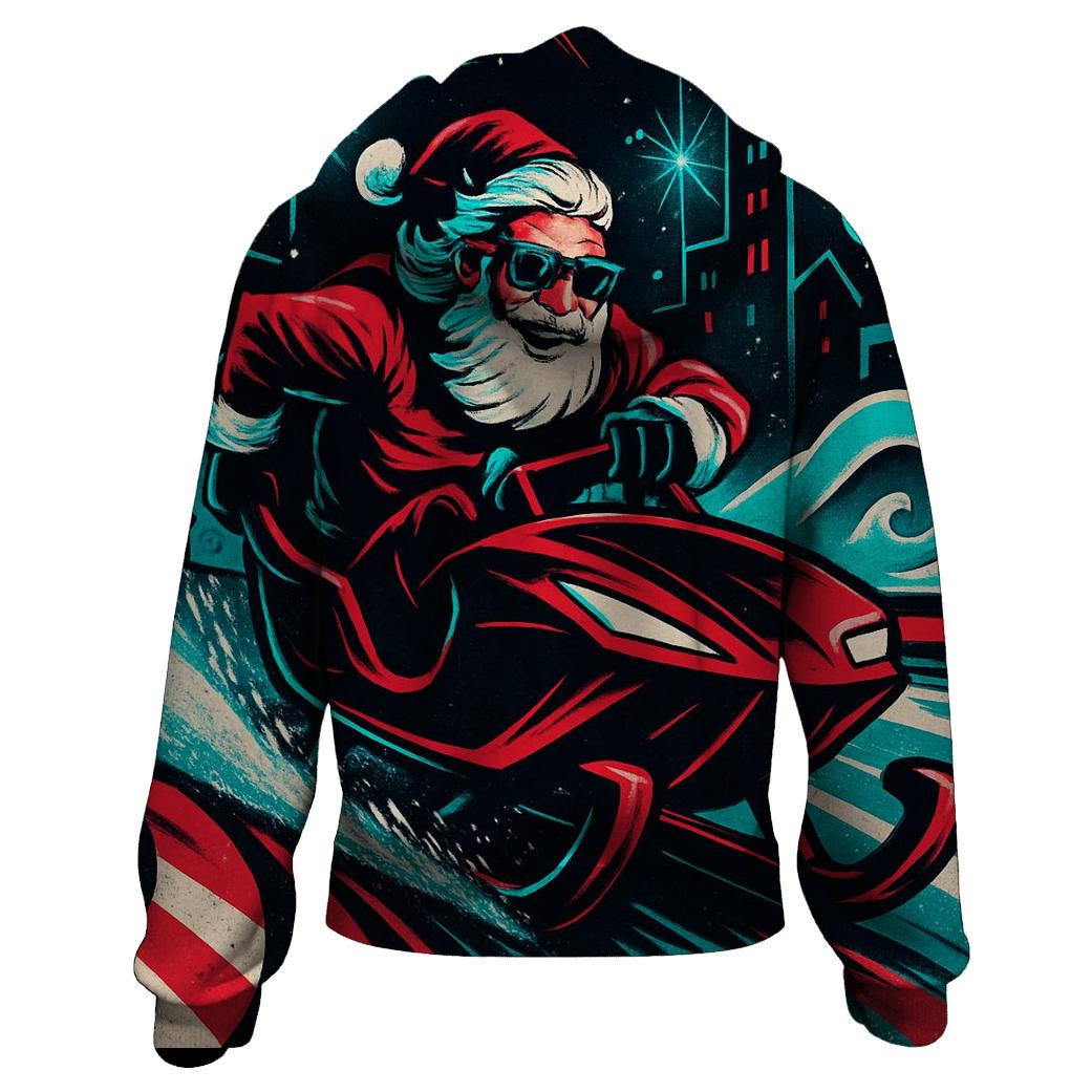 Neon Sleigh Drift Santa graphic hoodies