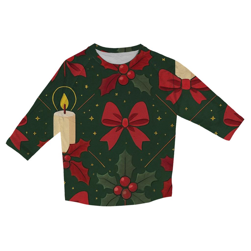 Crimson Holly Candle Lattice On Midnight Green Background printed three quarter sleeve shirts