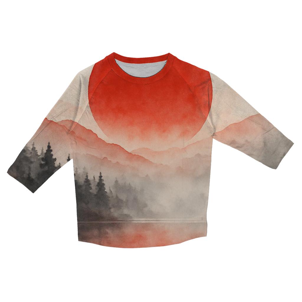 Crimson Sun Over Misty Tori printed three quarter sleeve shirts