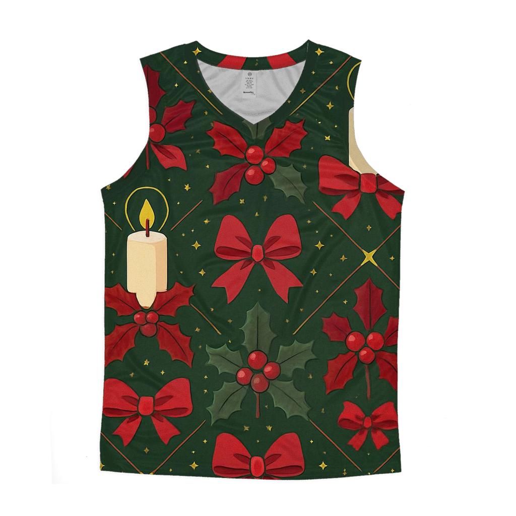 Crimson Holly Candle Lattice On Midnight Green Background personalized athletic tanks