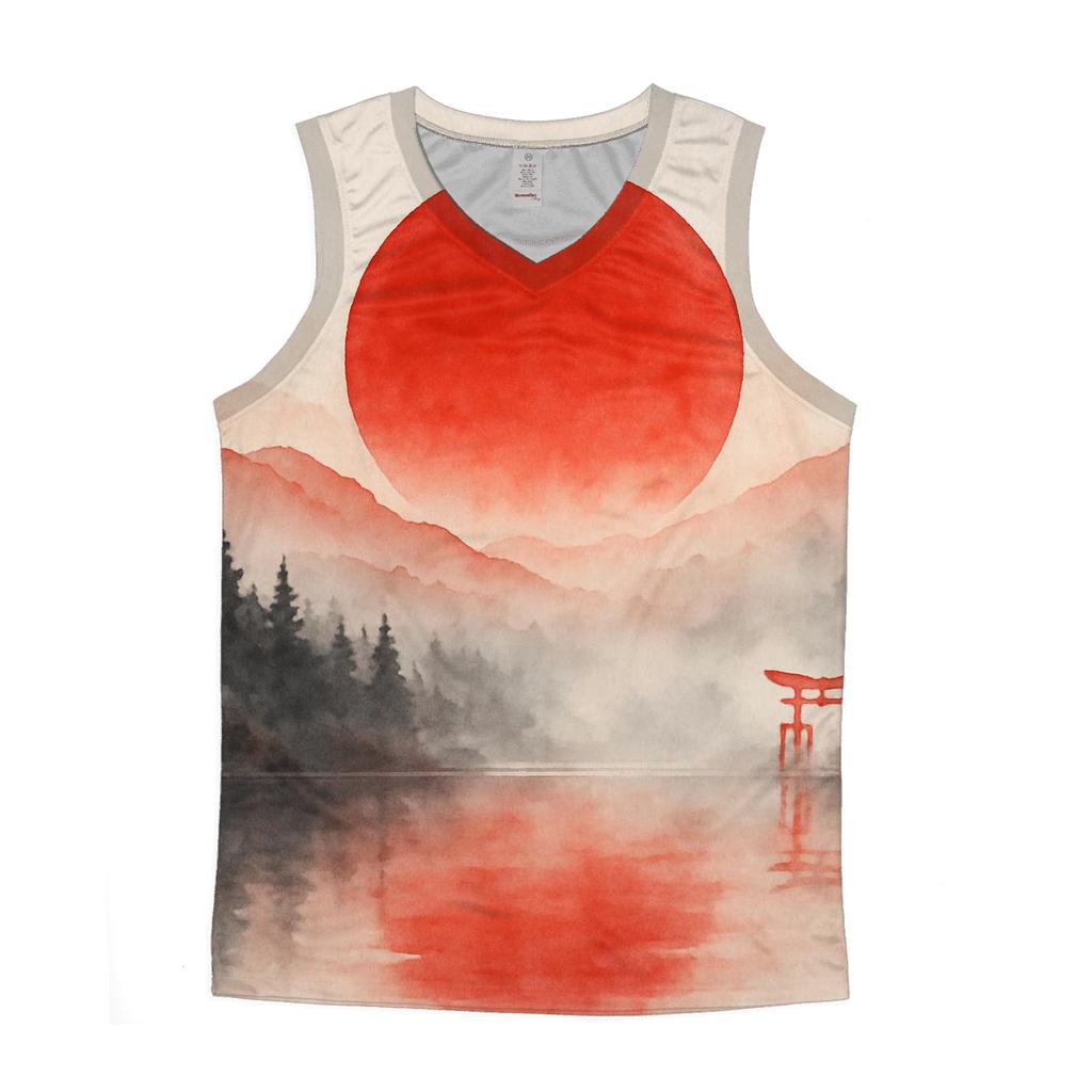 Crimson Sun Over Misty Tori trendy fitted tank tops