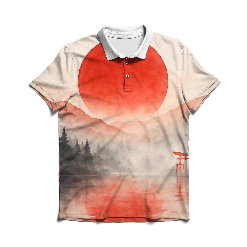 Crimson Sun Over Misty Tori classic pique polos