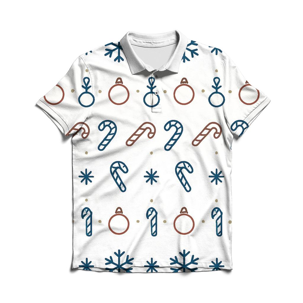 Nordic Snowflake Ornament Stripe Repeat On White Background designer slim fit polos