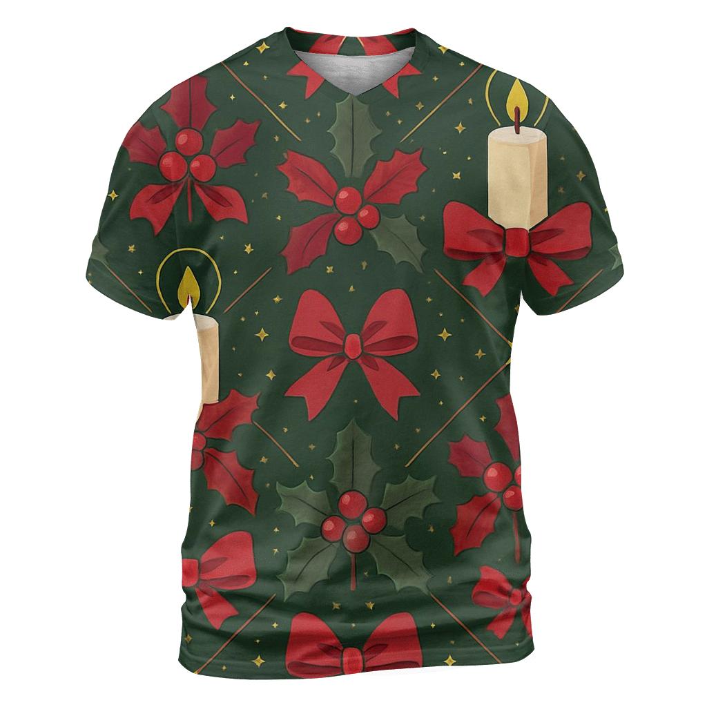 Crimson Holly Candle Lattice On Midnight Green Background designer pattern shirts
