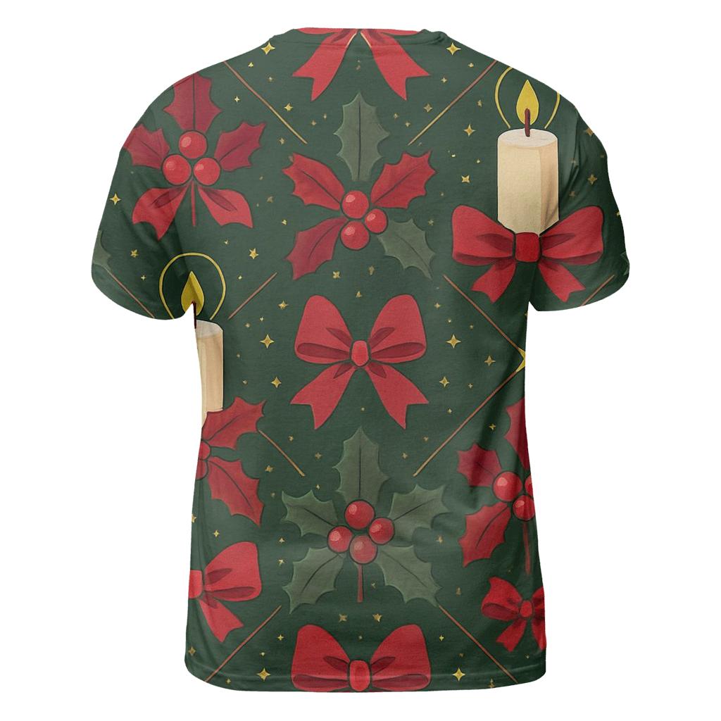 Crimson Holly Candle Lattice On Midnight Green Background designer pattern shirts