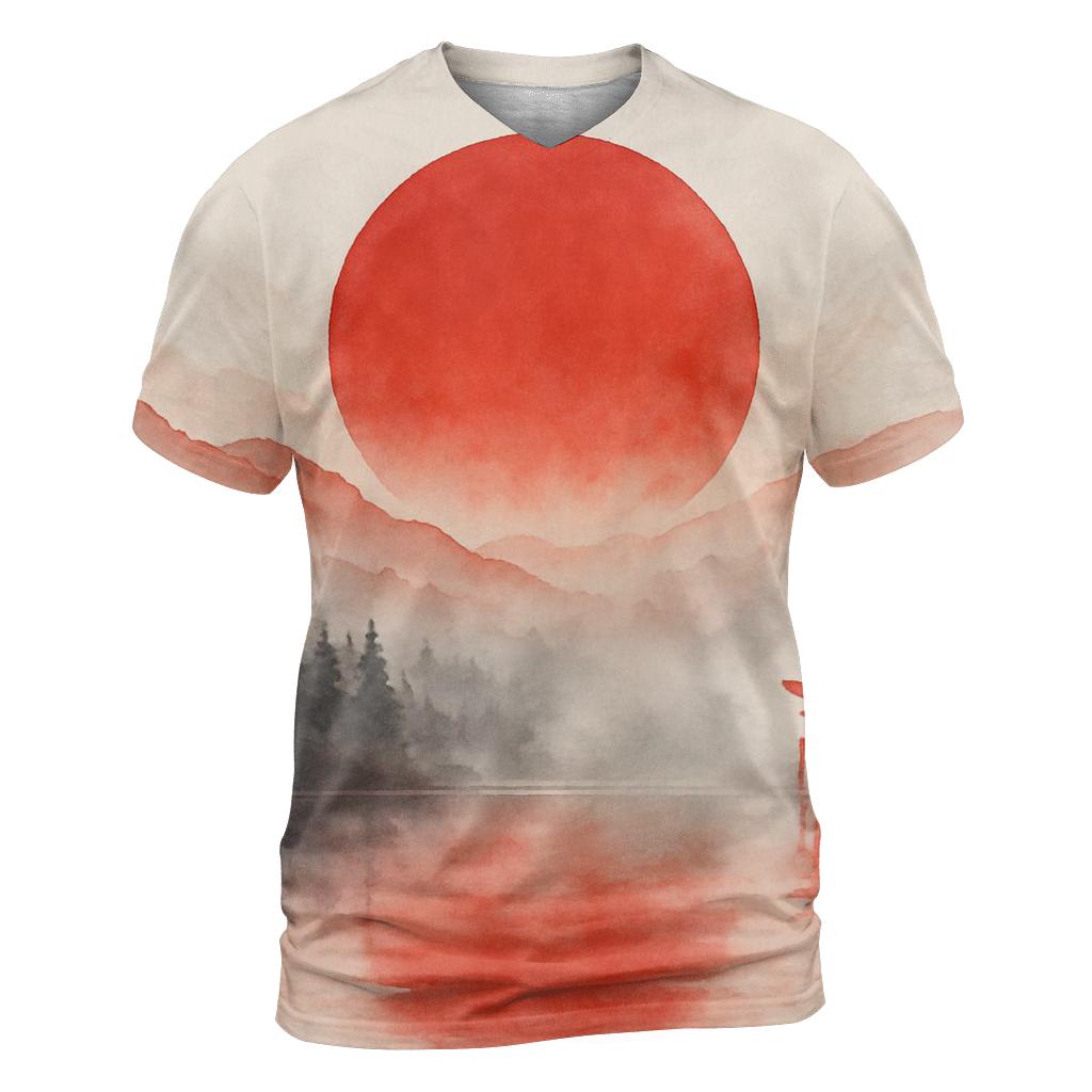 Crimson Sun Over Misty Tori creative print fashion shirts