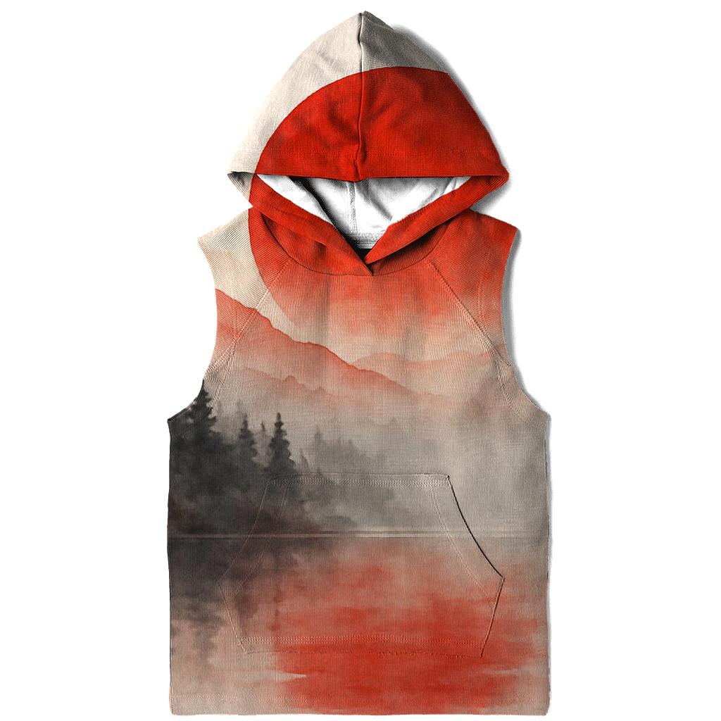 Crimson Sun Over Misty Tori embroidered hoodies