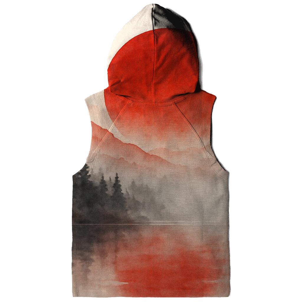 Crimson Sun Over Misty Tori embroidered hoodies