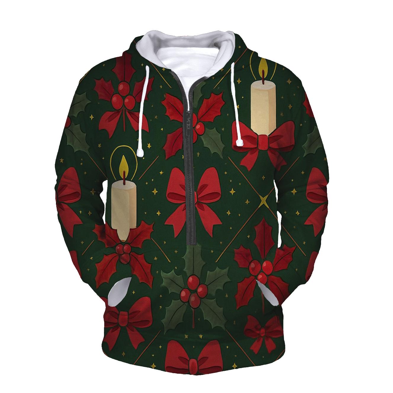 Crimson Holly Candle Lattice On Midnight Green Background pullover hoodies